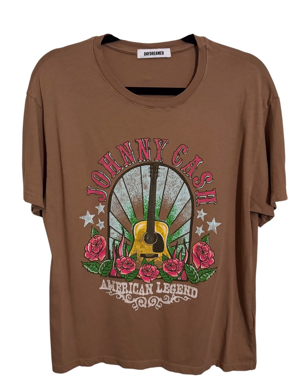 Daydreamer Small Brown Johnny Cash Graphic Tee T-Shirt Cotton Music Crew Neck